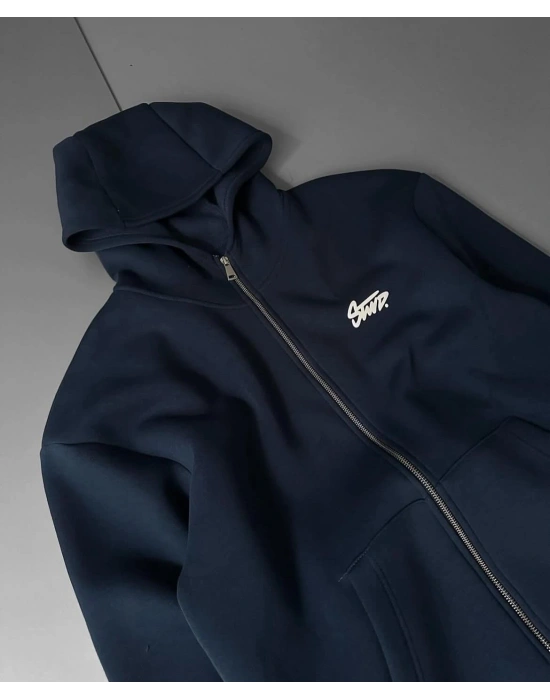 STW BASKI DETAY 3 İPLİK OVERSİZE HIRKA - LACİVERT