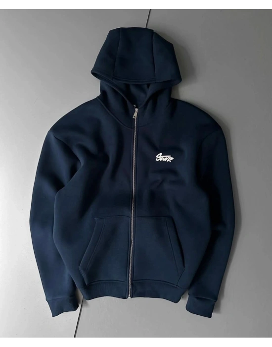 STW BASKI DETAY 3 İPLİK OVERSİZE HIRKA - LACİVERT