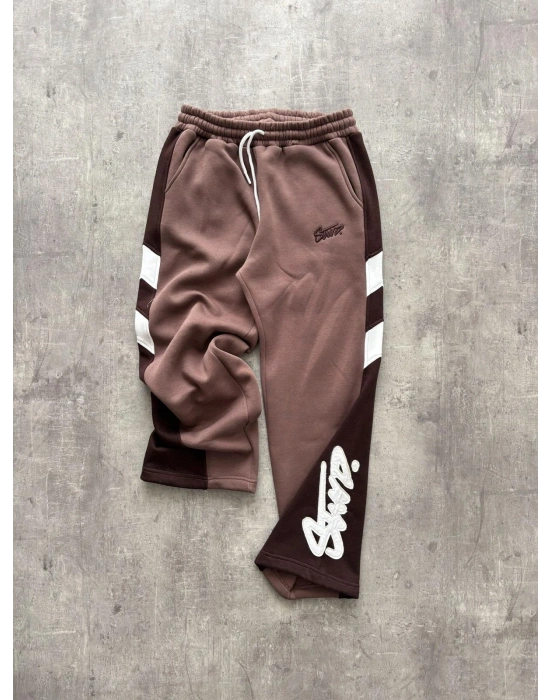 STW NAKIŞ DETAY EŞOFMAN BAGGY 3 İPLİK KUMAŞ - KAHVERENGİ