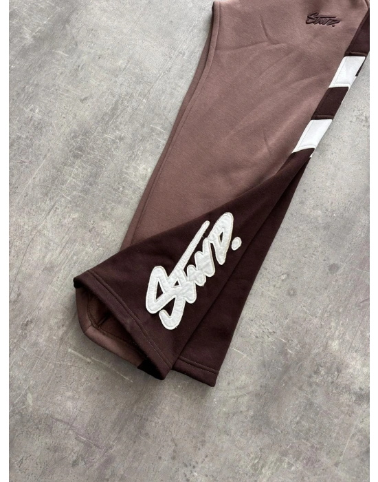 STW NAKIŞ DETAY EŞOFMAN BAGGY 3 İPLİK KUMAŞ - KAHVERENGİ