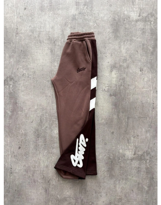 STW NAKIŞ DETAY EŞOFMAN BAGGY 3 İPLİK KUMAŞ - KAHVERENGİ