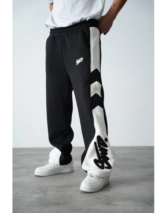 STW NAKIŞ DETAY EŞOFMAN BAGGY 3 İPLİK KUMAŞ - SİYAH