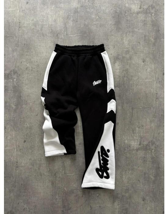 STW NAKIŞ DETAY EŞOFMAN BAGGY 3 İPLİK KUMAŞ - SİYAH