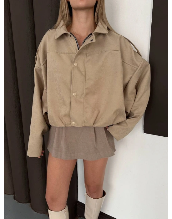 Süet Bomber Ceket - Krem