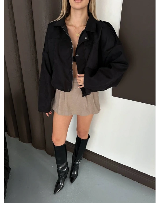 Süet Bomber Ceket - Siyah