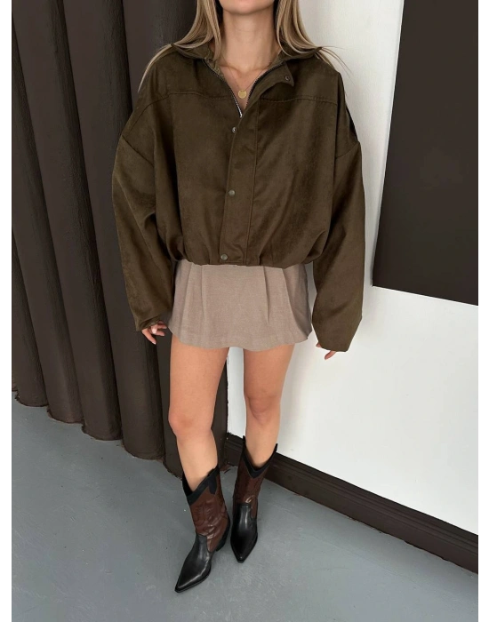 Süet Bomber Ceket - Yeşil