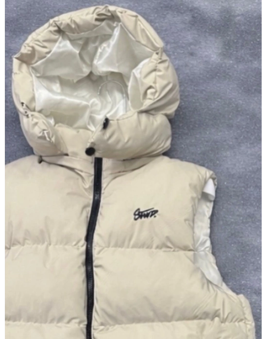 SWD KAPİŞONLU ŞİŞME YELEK -KREM