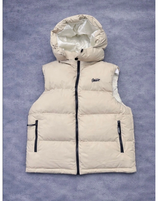 SWD KAPİŞONLU ŞİŞME YELEK -KREM