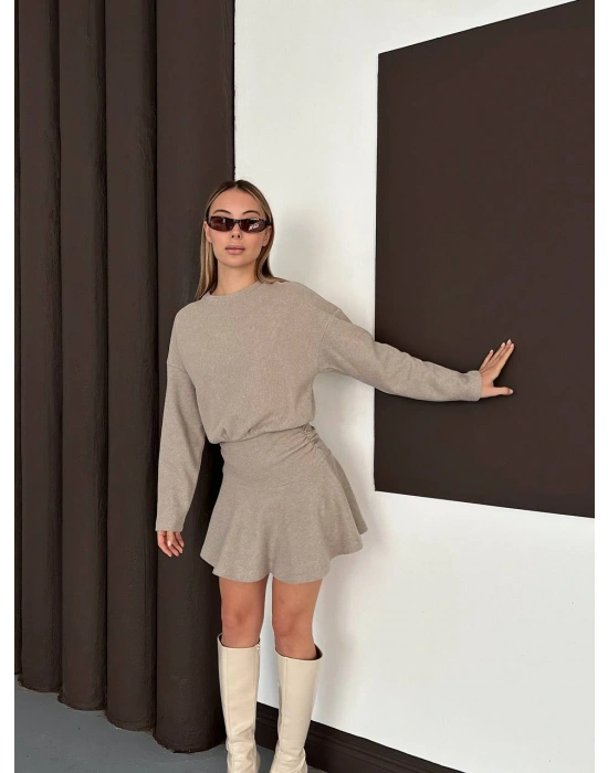 Zara Büzgüllü Elbise - Krem