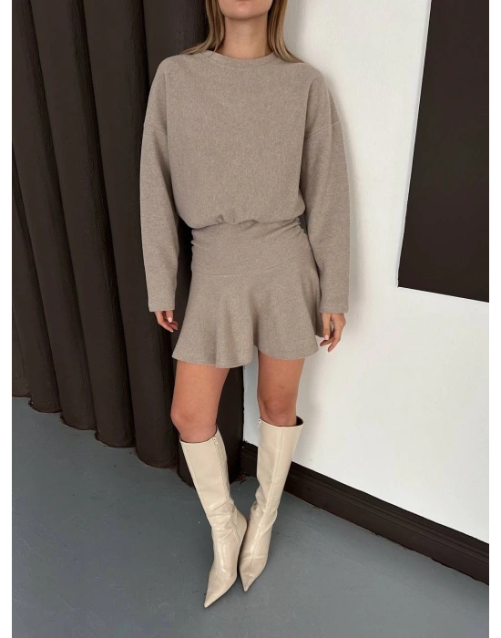 Zara Büzgüllü Elbise - Krem