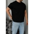 Basic Kollar Dar Kesim Kumaş Tshirt - Siyah