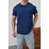 Basic Kollar Dar Kesim Tshirt - İndigo