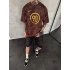 NKE YIKAMALI BASKI DETAY OVERSİZE TSHİRT -KAHVERENGİ