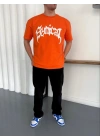 TAŞLI OVERSİZE TSHİRT -TURUNCU