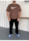 NKE AIR BASKI DETAY OVERSİZE TSHIRT -KAHVERENGİ