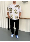 HOLOGRAM BASKI DETAY OVERSİZE TSHİRT - BEYAZ