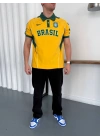 BRASİL POLO YAKA BASKI DETAY TSHİRT -SARI