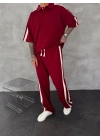 POLO YAKA ŞERİT DETAY BAGGY RAHAT KALIP EŞOFMAN TAKIM -KIRMIZI