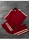 POLO YAKA ŞERİT DETAY BAGGY RAHAT KALIP EŞOFMAN TAKIM -KIRMIZI