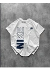 NKE BASKI DETAY OVERSİZE KALIP TSHİRT -BEYAZ
