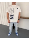 NKE BASKI DETAY OVERSİZE KALIP TSHİRT -BEYAZ
