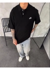 NKE NAKIŞ DETAY OVERSİZE POLO YAKA TSHİRT -SİYAH