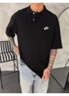 NKE NAKIŞ DETAY OVERSİZE POLO YAKA TSHİRT -SİYAH