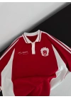 TÜRKİYEM NAKIŞ DETAY POLO YAKA OVERSİZE T-SHİRT - KIRMIZI