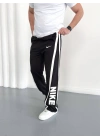 NKE 2 İPLİK ŞERİT DETAY BAGGY PAÇA LASTİKLİ EŞOFMAN - SİYAH