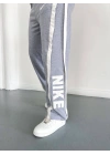 NKE 2 İPLİK ŞERİT DETAY BAGGY PAÇA LASTİKLİ EŞOFMAN - GRİ
