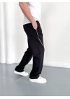 NKE 2 İPLİK ŞERİT DETAY BAGGY PAÇA LASTİKLİ EŞOFMAN - SİYAH