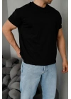 Basic Kollar Dar Kesim Kumaş Tshirt - Siyah