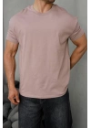 Basic Kollar Dar Kesim Kumaş Tshirt - Buz Menekşe