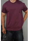 Basic Kollar Dar Kesim Kumaş Tshirt - Bordo