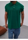 Polo Yaka Kollar Dar Kesim Tshirt - Koyu Yeşil