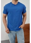 Basic Kollar Dar Kesim Tshirt - Mavi