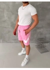 BASKI DETAY 2 İPLİK ŞORT - PEMBE
