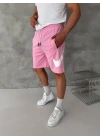 BASKI DETAY 2 İPLİK ŞORT - PEMBE