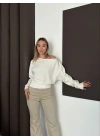 Düşük Omuz Modal Bluz - Beyaz