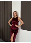 Kadife Elbise - Bordo