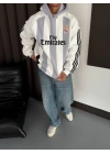 MADRİD ŞERİT KAPŞONLU OVERSİZE 3 İPLİK KUMAŞ SWEAT - BEYAZ