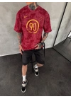 NKE YIKAMALI BASKI DETAY OVERSİZE TSHİRT -BORDO