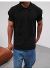 Polo Yaka Kollar Dar Kesim Tshirt - Siyah