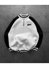 STW BASKI DETAY YARIM FERMUAR 3 İPLİK SWEAT - BEYAZ