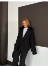 Yaka Peluş Trençkot - Siyah
