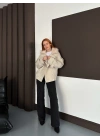 Yaka Peluş Trençkot - Krem