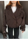 Yaka Peluş Trençkot - Kahverengi