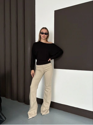 Düşük Omuz Modal Bluz - Siyah