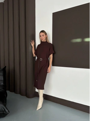 Kemerli Elbise - Kahverengi