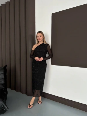 Taş Detay Elbise - Siyah